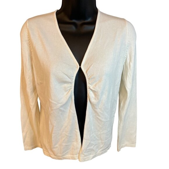 Liz Claiborne White Long Sleeve Cardigan Sweater Hook Eye Closure Sz L - Picture 1 of 8